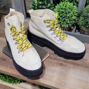 MNG Women's Canvas Platform Combat Boots with Yellow Laces, Eur Size 40 (9)